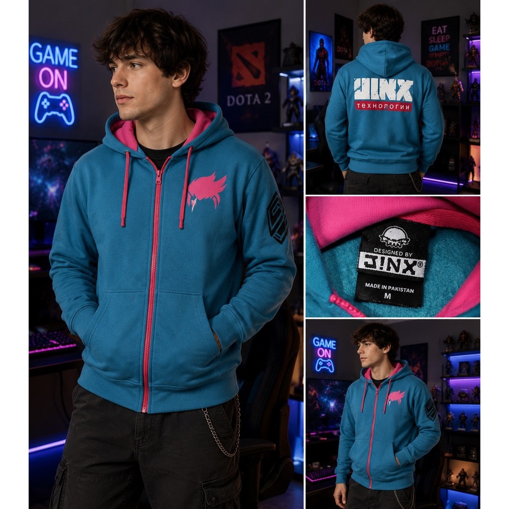 Jinx Overwatch‎ Zarya Ultimate Full Zip Hoodie Teal Pink Volskaya Industries M